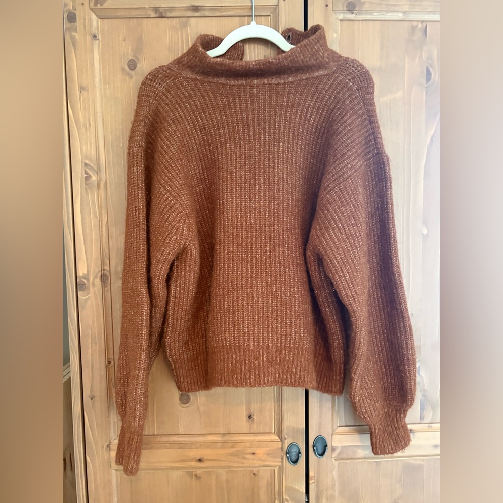 Sezane Mickey Copper-Rust Buttoned Turtleneck Sweater - Picture 3 of 4